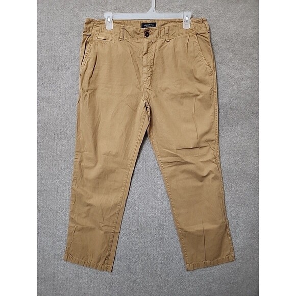American Eagle Relaxed Straight Chino Pants Mens 38x32 Khaki Brown 100% Cotton - Picture 1 of 9